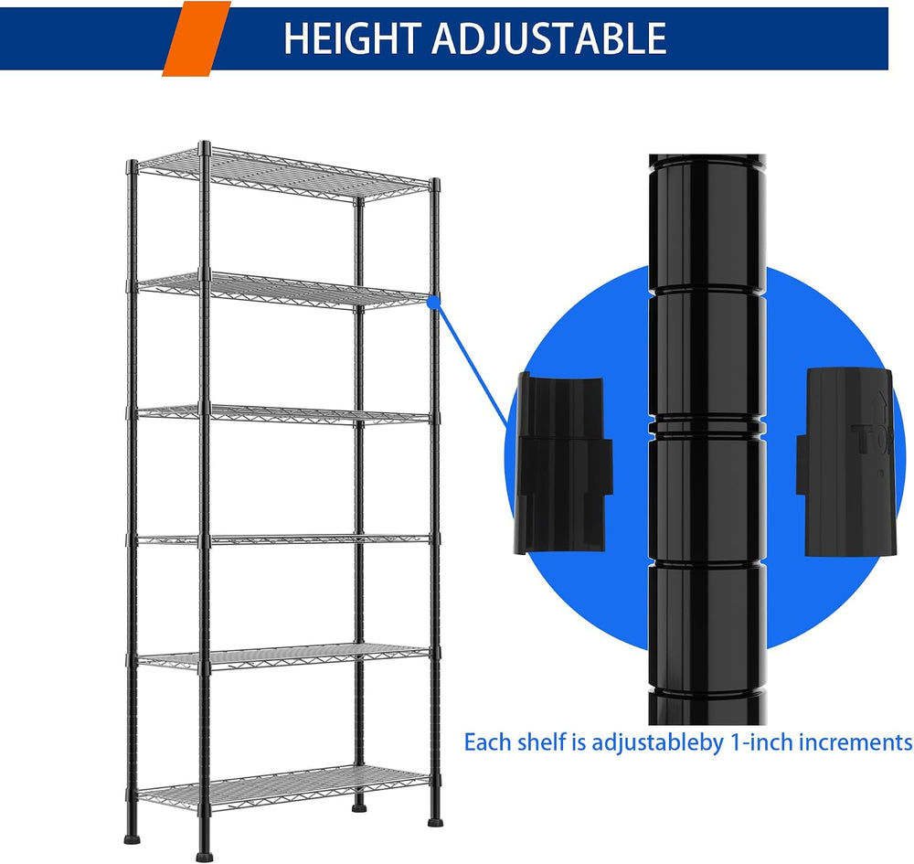 REGILLER 6-Wire Shelving Metal Storage Rack Adjustable Shelves,Standing Stora...