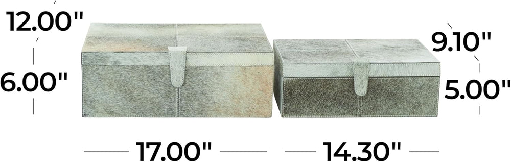 Deco 79 Leather Handmade Box with Hinged Lid, Set of 2 17", 14"W, Gray