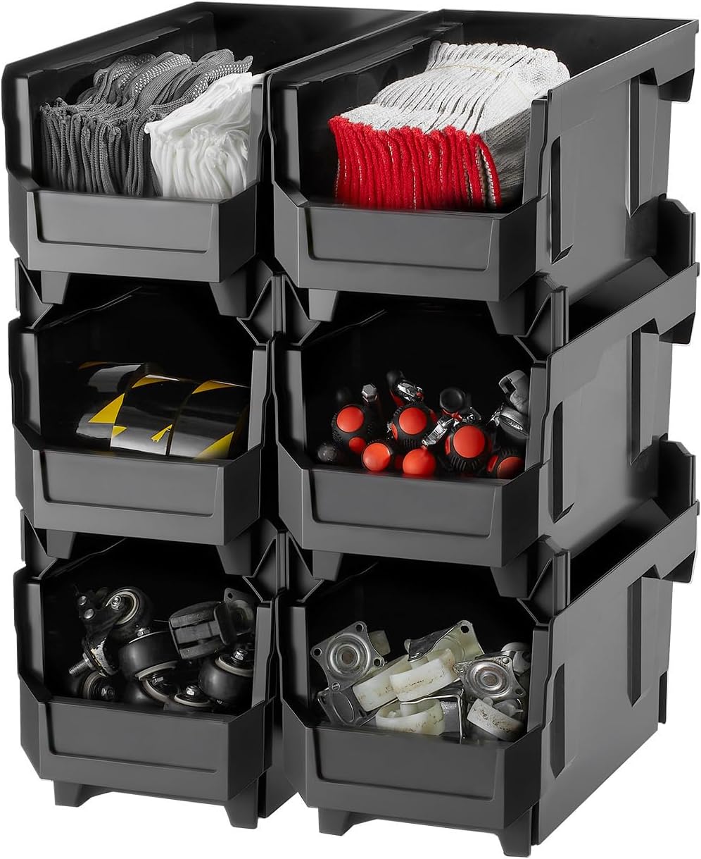 VEVOR Plastic Stackable Storage Bins, 14.8 x 8.5 x 7.1 inch (6 Pack), Plastic...