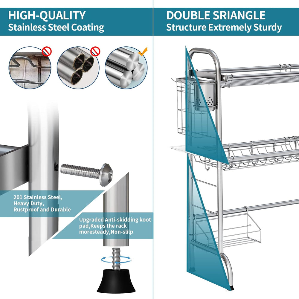 HOWDIA Stainless Steel 2-Tier Over The Sink Dish Drying Rack with Utensil Hol...