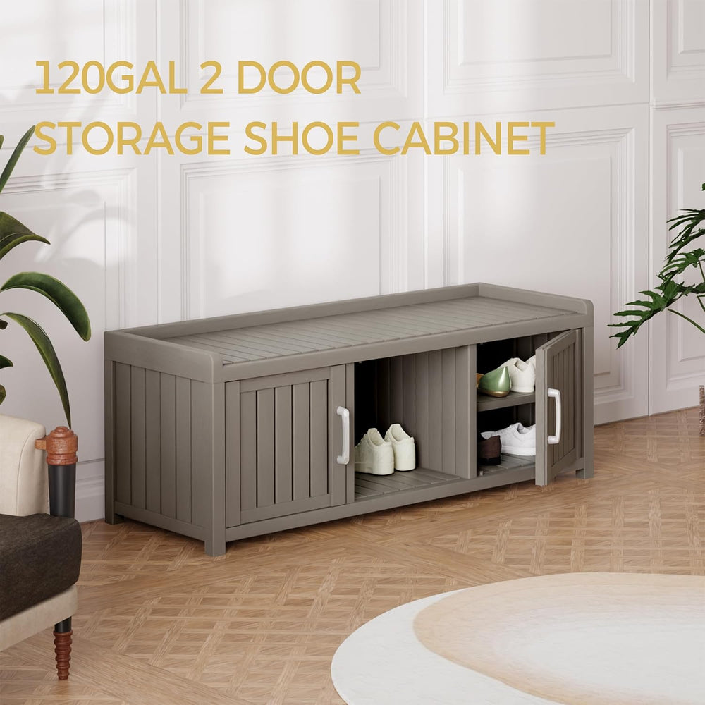 Storage Bench - Waterproof Resin Shoe Bench with Adjustable Shelves - Indoor ...