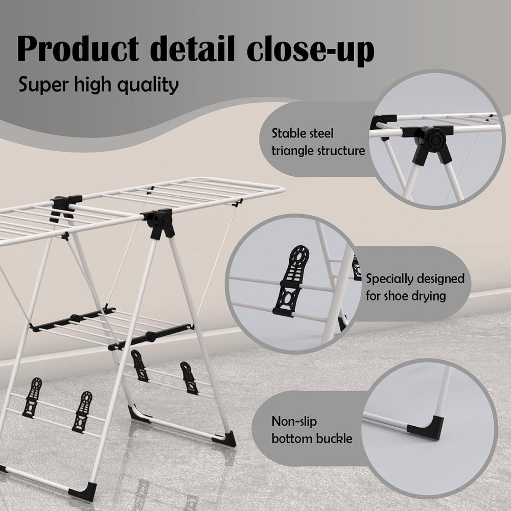 Maomo Foldable Clothes Drying Rack, Double-Sided Gullwing Laundry Drying Stan...