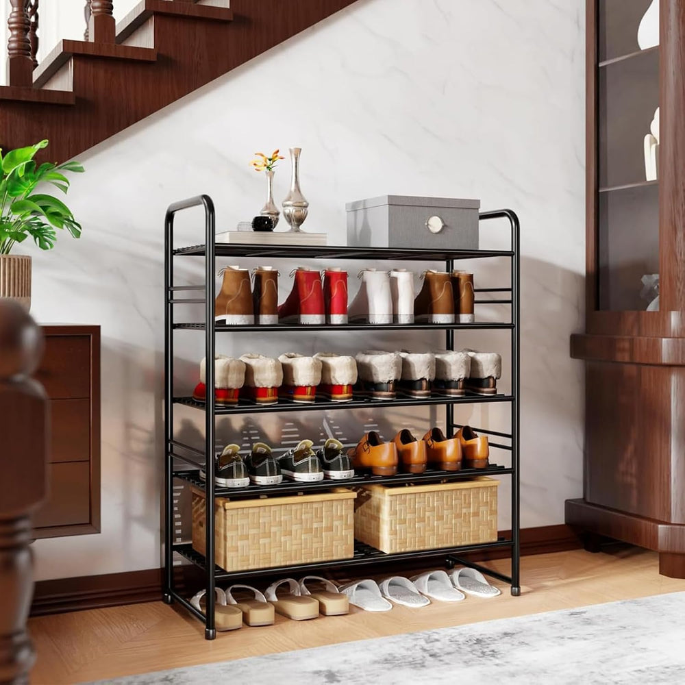 Heavy Duty Metal Shoe Rack Stainless Steel Shoe Organizer Shelf, Black