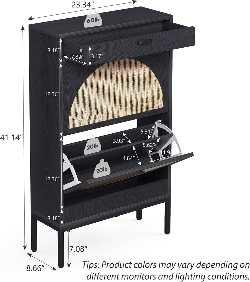 XIAO WEI Shoe Cabinet, Natural Semi Circle Handmade Rattan Shoe Storage Organ...
