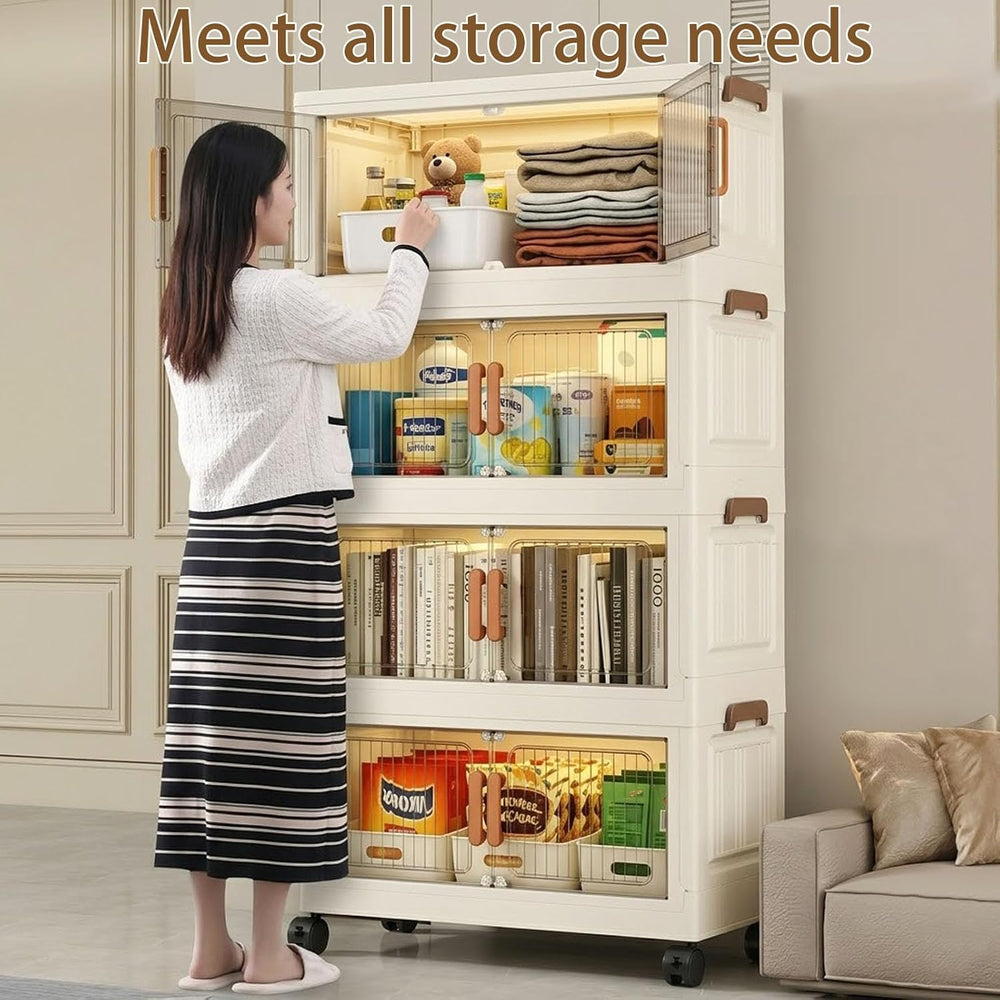 124QT Stackable Collapsible Storage Bins withLids and Front Doors, Rolling Li...