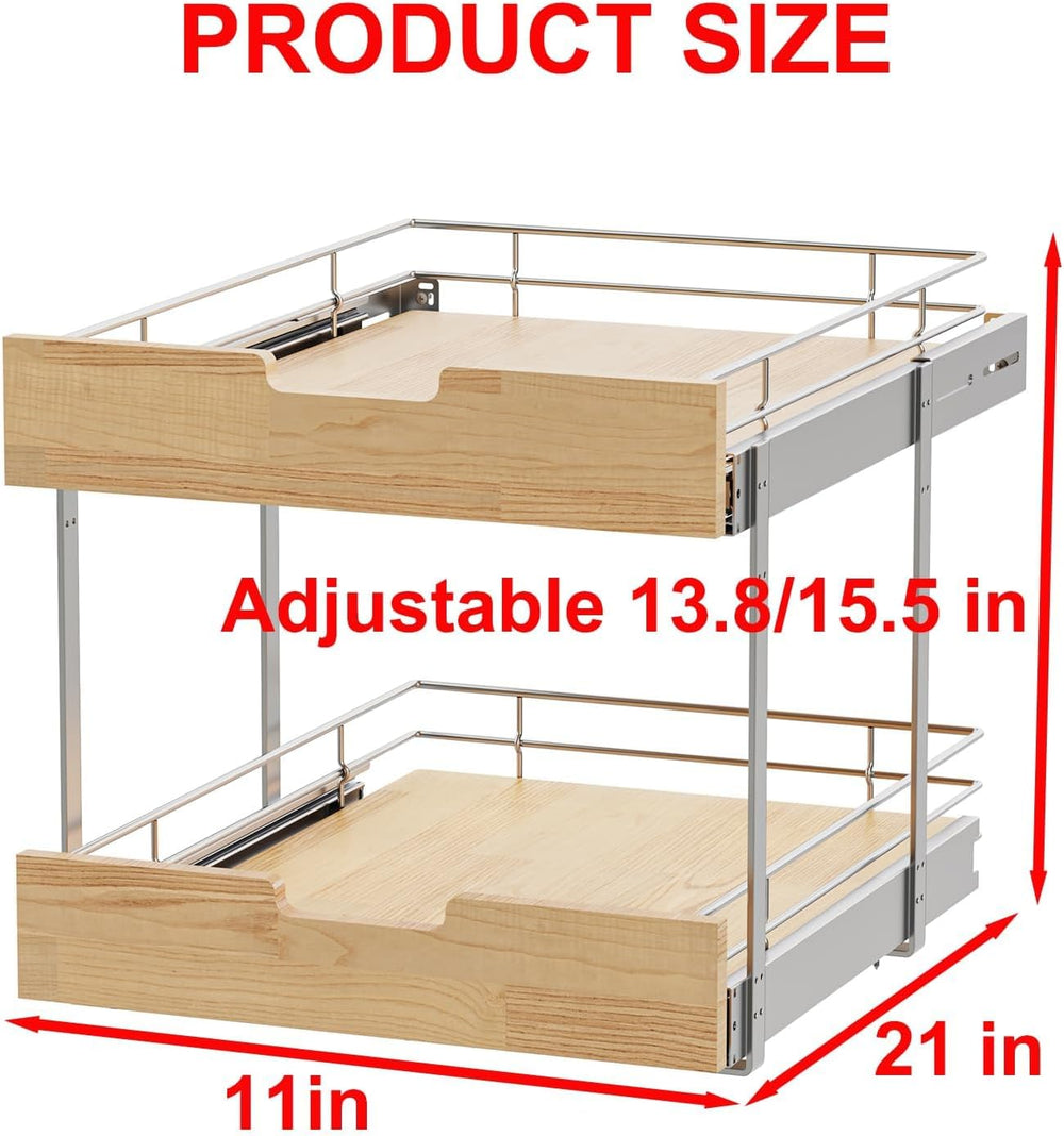 Sikarou Pull Out Cabinet Organizer,Heavy-Duty Slide Out Shelf, Wood and Wire ...