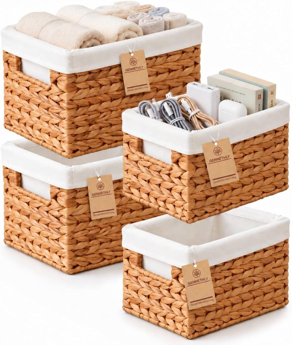 Wicker Basket, 4 Pack Wicker Storage Baskets for Shelves, Water Hyacinth