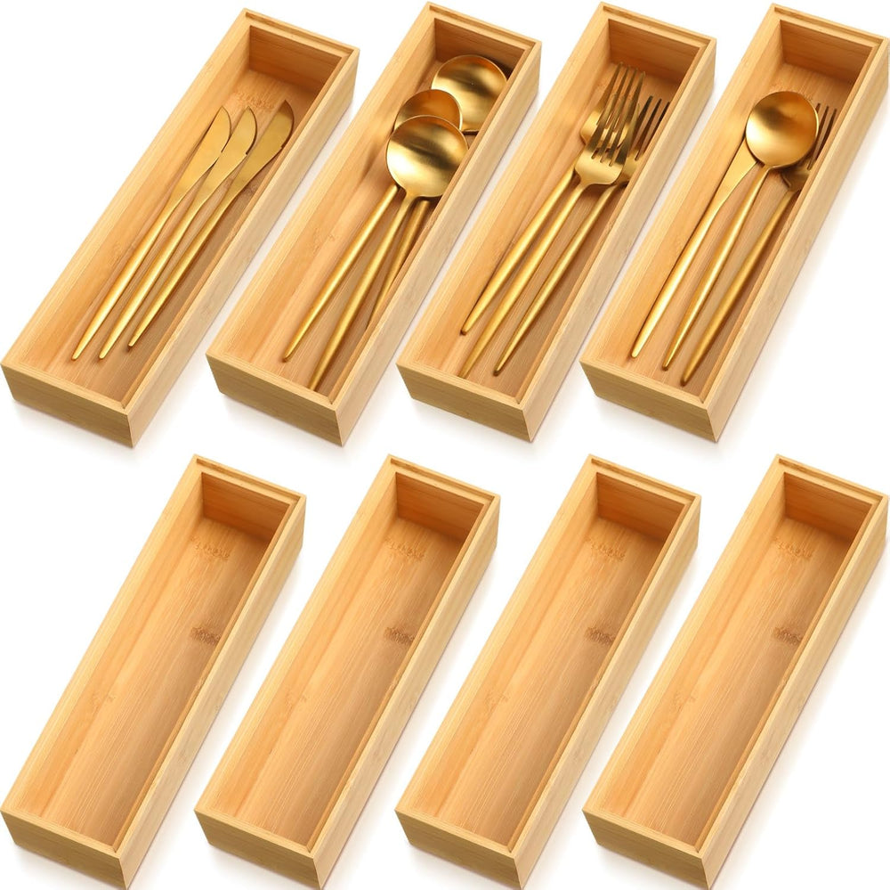 Kigley 8 Pcs Bamboo Drawer Organizer for Kitchen, 12x3x2 Inch, Wood