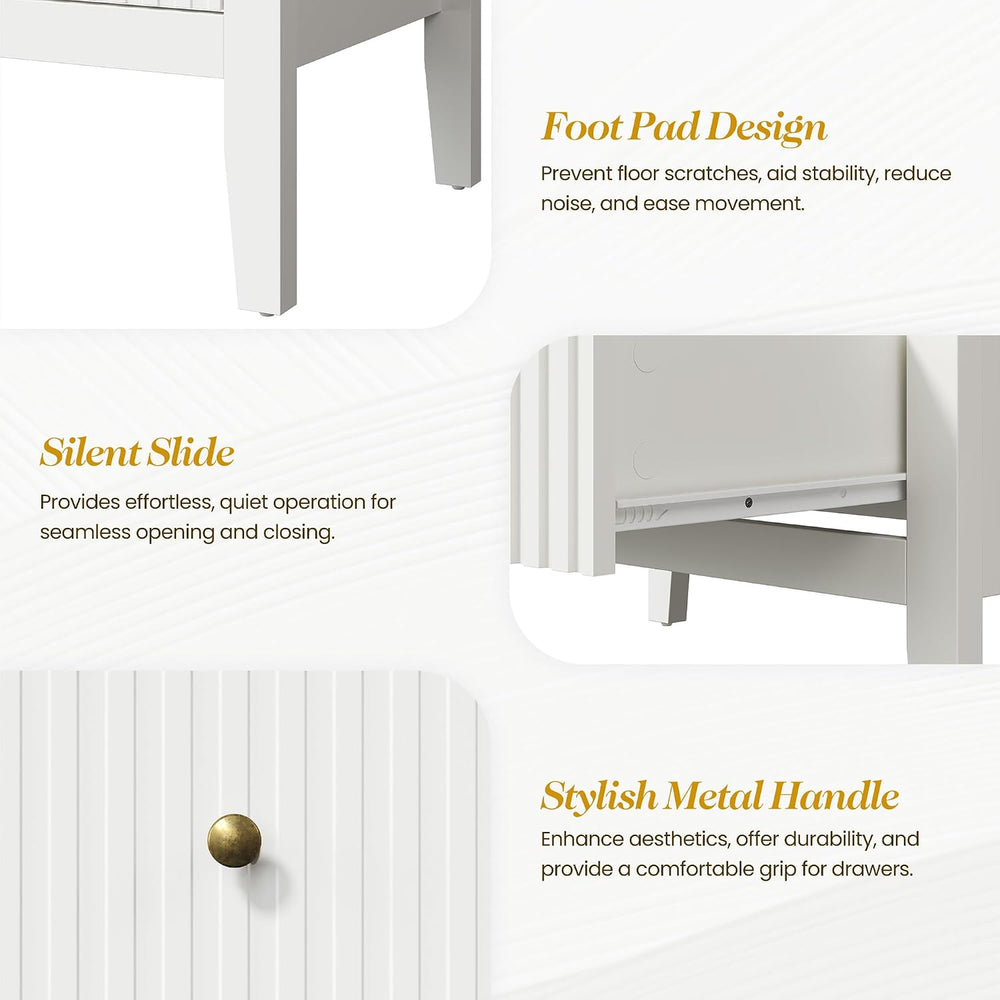 RoyalCraft White Fluted 5 Drawer Dresser for Bedroom, Tall Chest of Drawers, ...