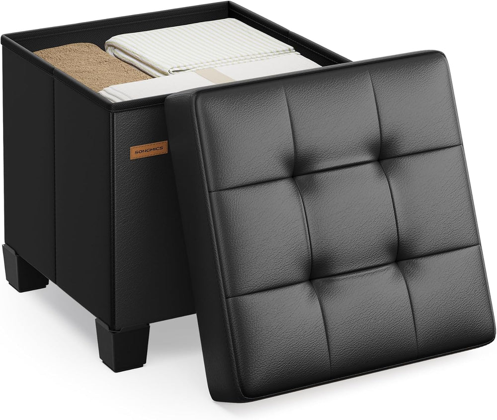 SONGMICS Small Storage Ottoman, 15 x 15 x 15.8 Inches, 9.8 Gal. (37 L)