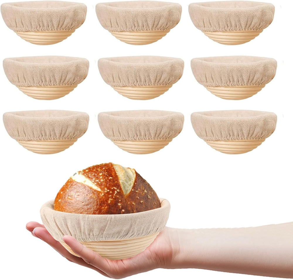 10 Pack Round Banneton Proofing Basket Set, 5 Inch