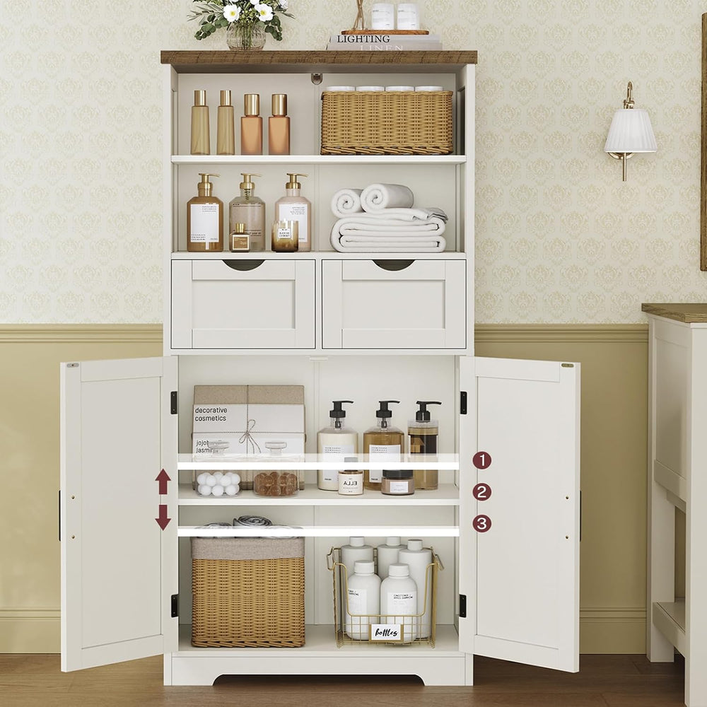 TEENFON Storage Cabinet with Doors & 2 Drawers, Kitchen Cabinet with Adju...