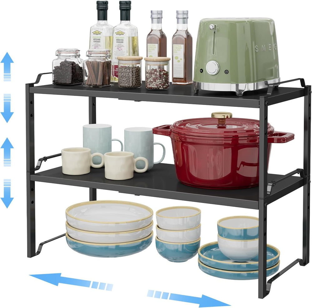 2 Pack 11” Depth Expandable Kitchen Cabinet Organizer Shelves, Metal Kitchen ...