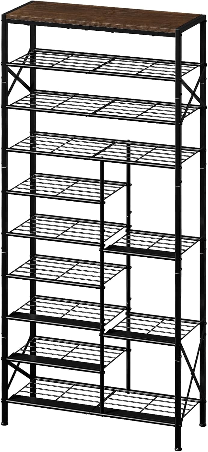 10-Tier Shoe Rack, Boot Storage for Closet, Rustic Brown