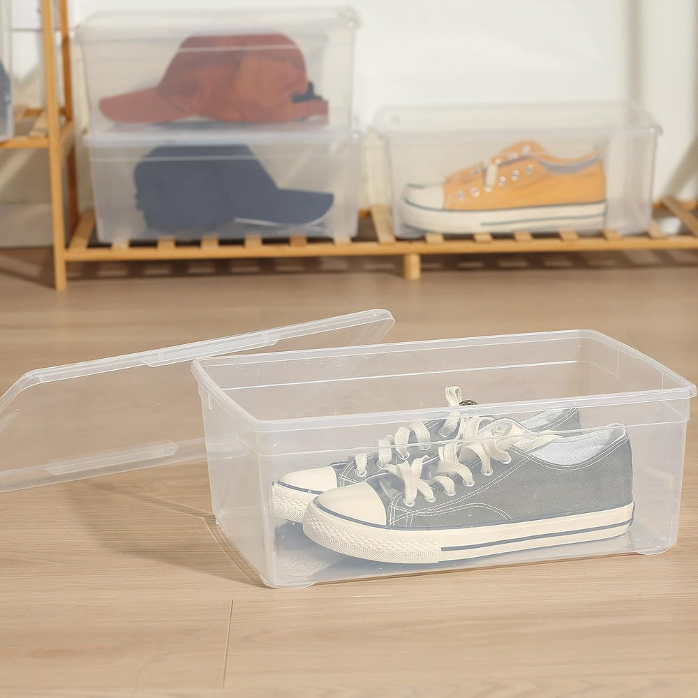 novelinks 12 Pack 6 Quart Stackable Shoe Storage Bins with Lids (Clear)