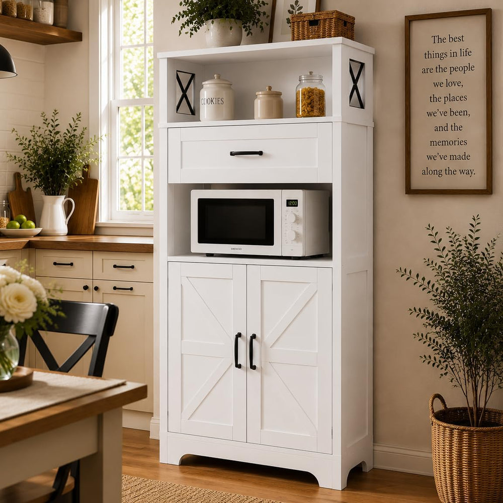 Saudism 55" Pantry Storage Cabinet with Drawers and Barn Doors
