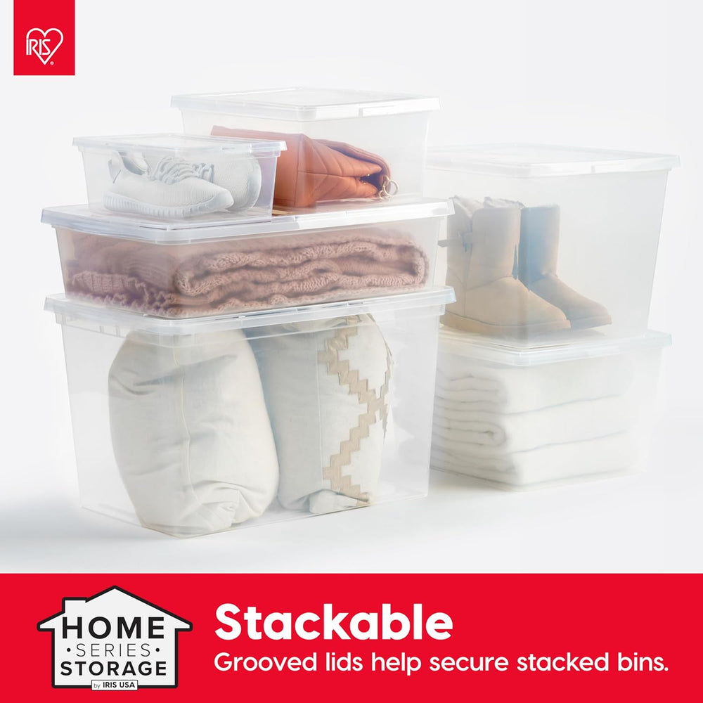 IRIS USA 12-Pack 17 Qt Storage Bins with Lids, Clear, Stackable
