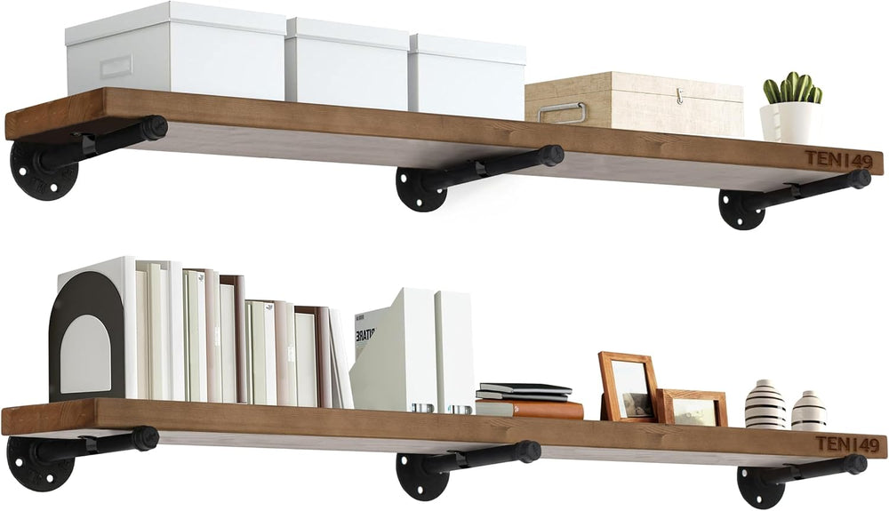 TEN49 Real Wood Rustic Floating Shelves Wall - 48 Wide Small Wooden Industria...
