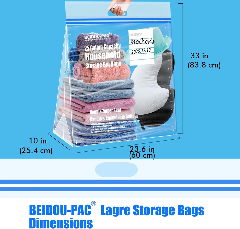 BEIDOU-PAC 25 Gallon Jumbo Storage Bags with Handle, 30 Counts | Double Zippe...