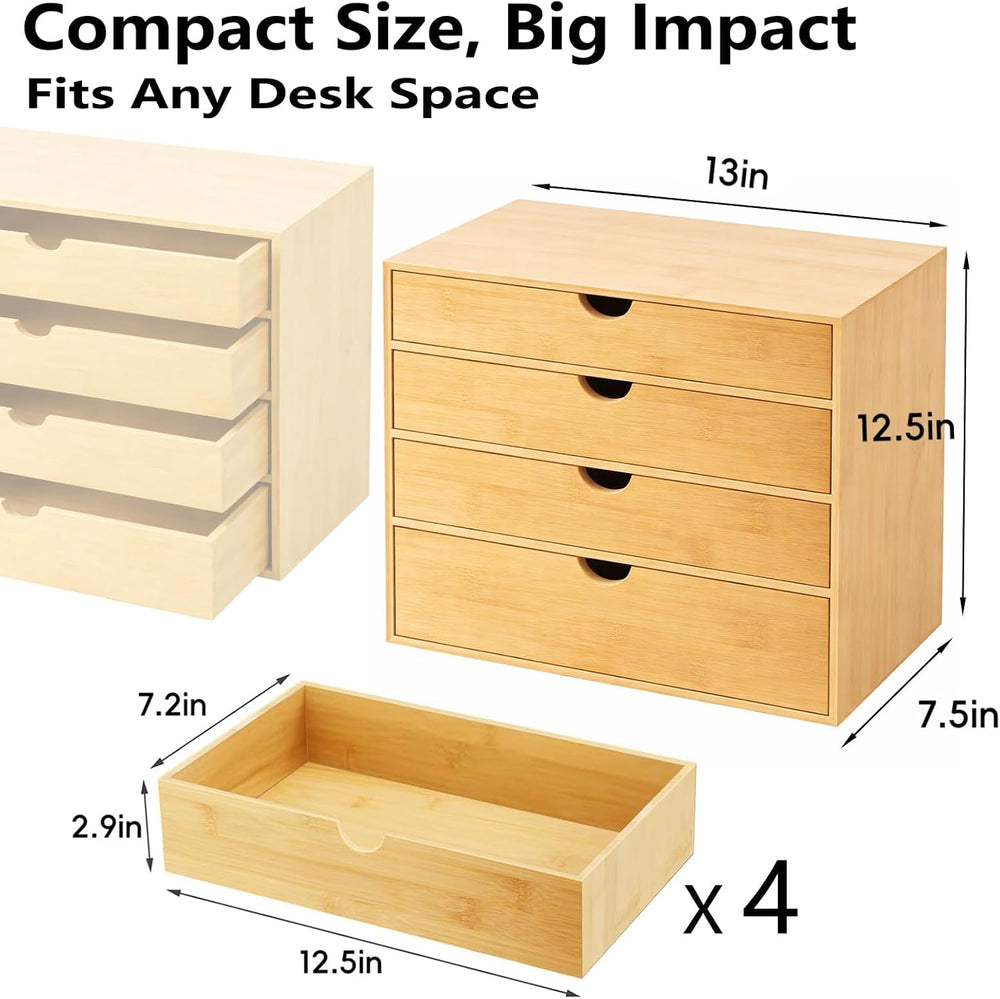 Neando Bamboo Desk Organizer with Drawers, 4-Tier Wooden Desk Organizer, Smal...