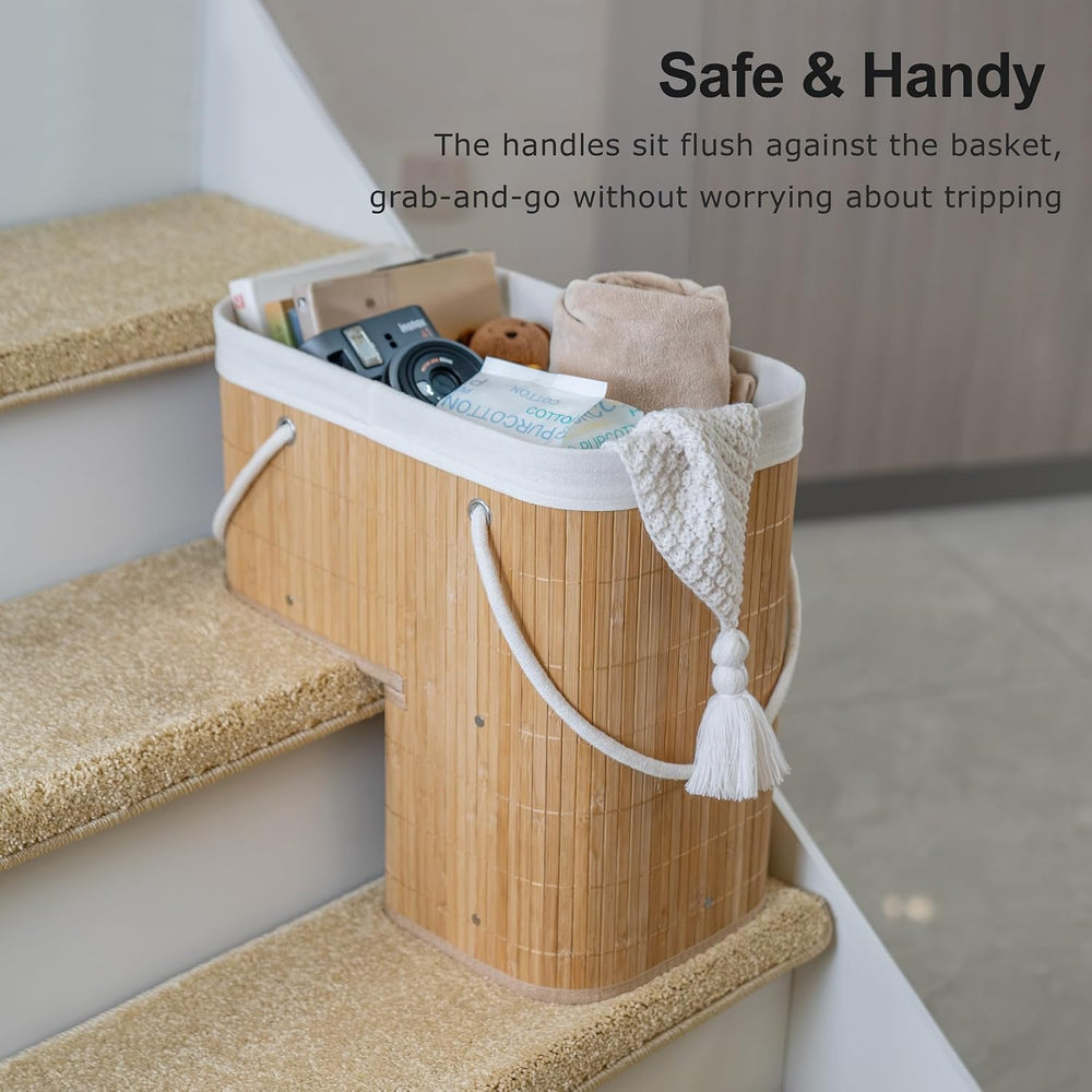 Stair Basket with Lid and Handle for Wooden and Carpeted Stairs, Natural