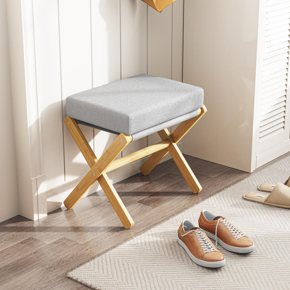 BAMBOOHOMIE Foldable Foot Stool Ottoman, Modern Foot Rest with Bamboo X Legs ...
