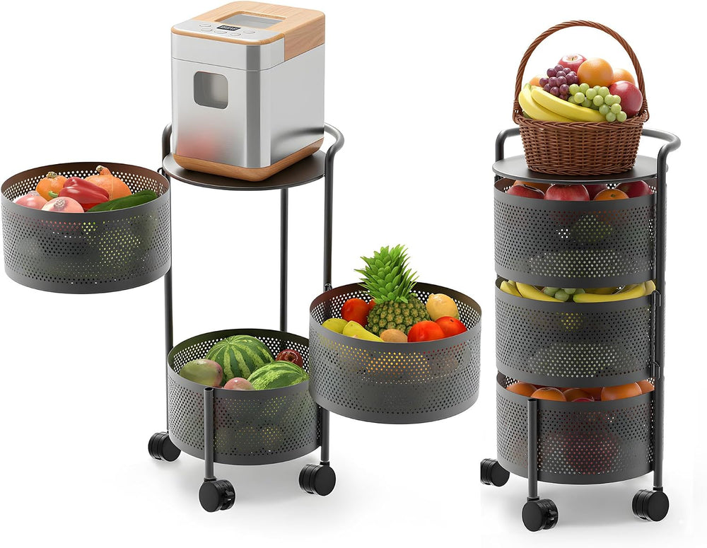 JAQ No Assembly Rotating Kitchen Storage Organizer, 3-Tier Metal Basket Rack ...