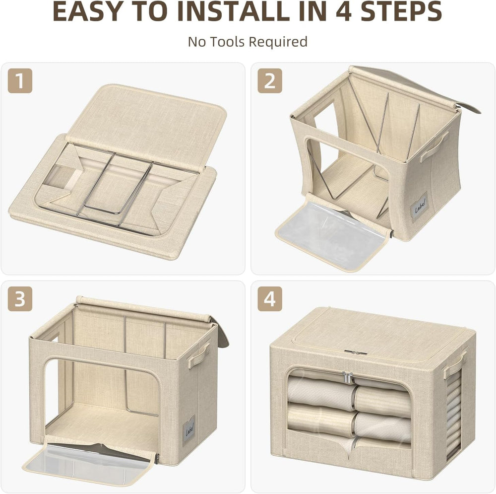 FHSQX 6 Pack Clothes Storage Bins,Beige,16.5x12.2x12.2 Inch