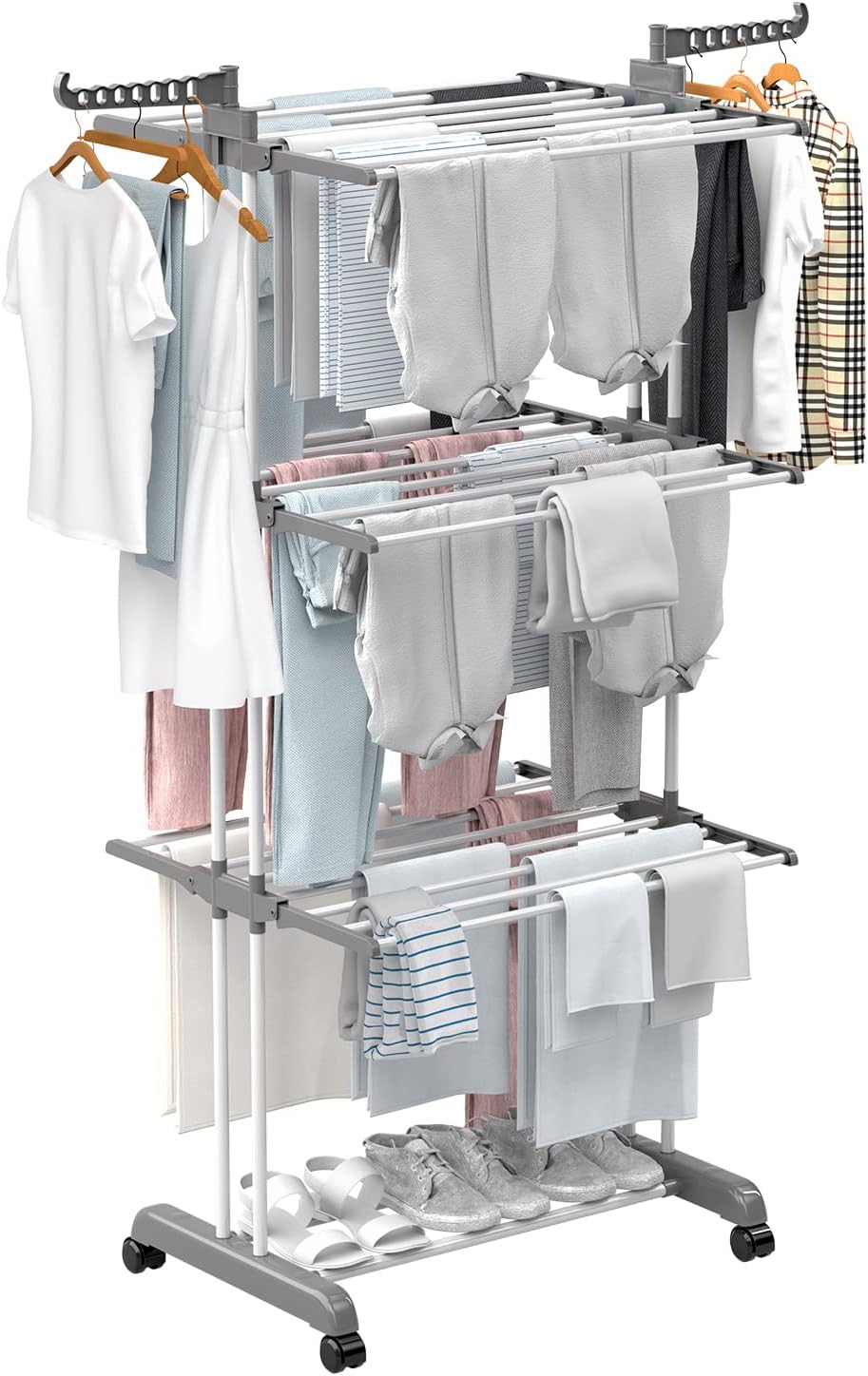 Winyousk [2023 Quality Upgrade Clothes Drying Rack, Movable 4-Tier Laundry Ra...