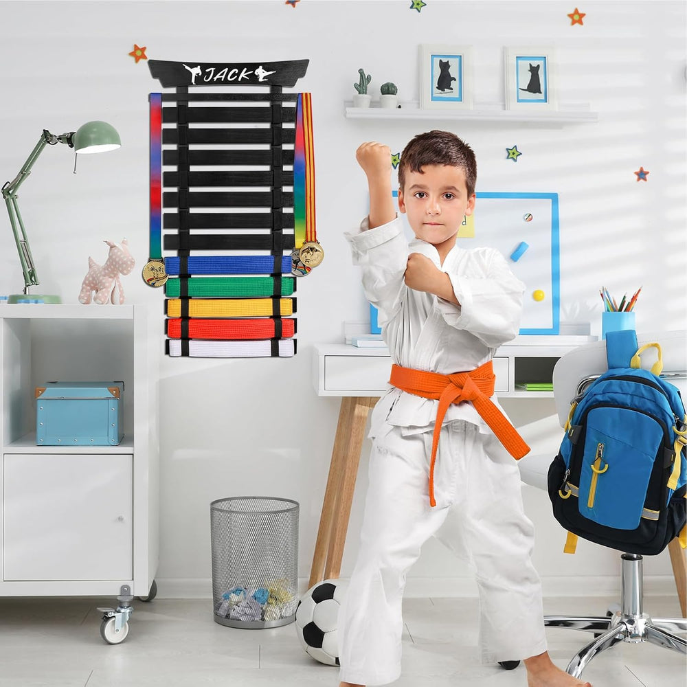 Karate Belt Display Rack with Stickers, Martial Arts Belt Display Holder, Tae...