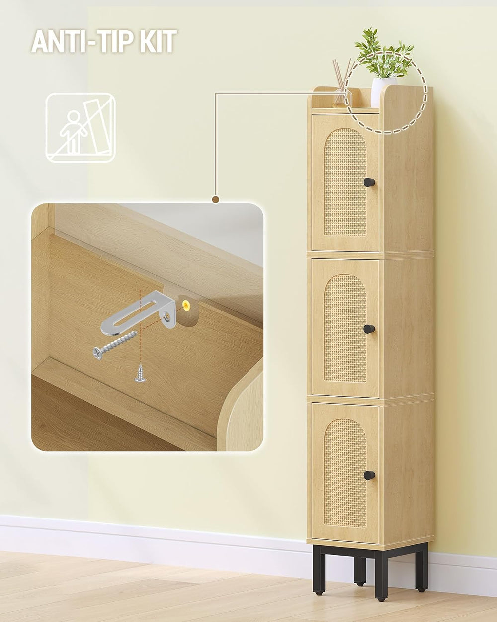 Hzuaneri Slim Bathroom Storage Cabinet, Narrow Bathroom Organizers,3 Doors