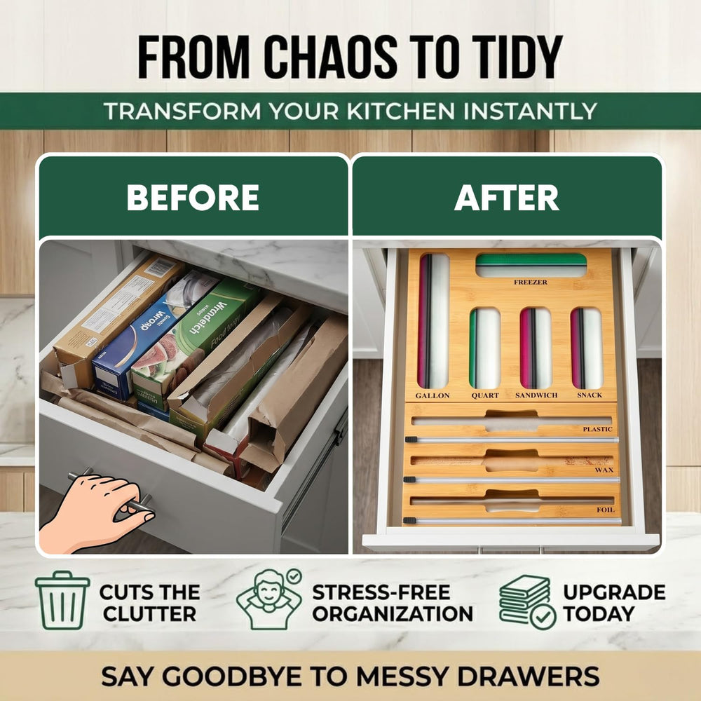 Atlas Lane Supply 9 in 1 Bamboo Storage Bag Organizer for Kitchen Drawer, Bam...