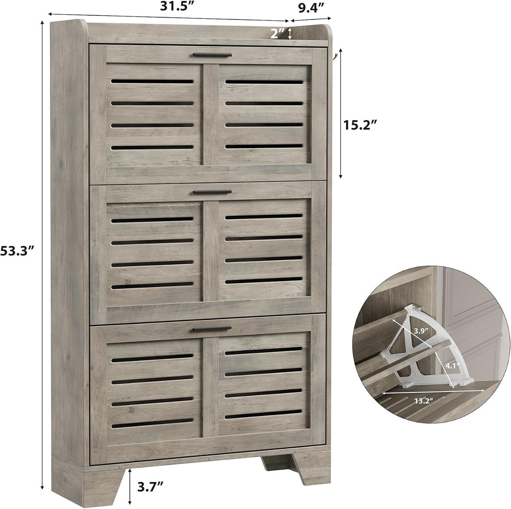 GarveeHome Shoe Cabinet Storage for Entryway, Narrow Shoe Cabinet, Grey