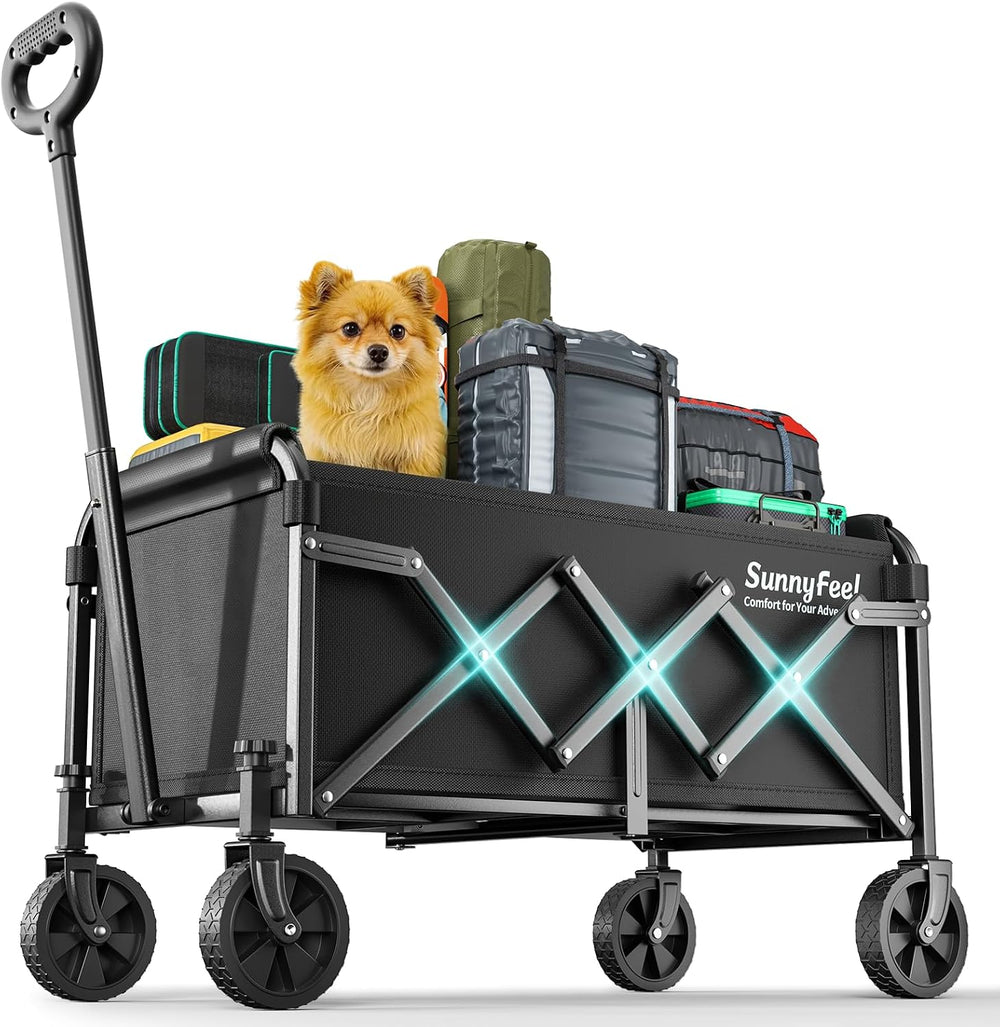 SUNNYFEEL Lightweight Folding Wagon Cart, 350LBS Portable Wagon Carts Foldabl...