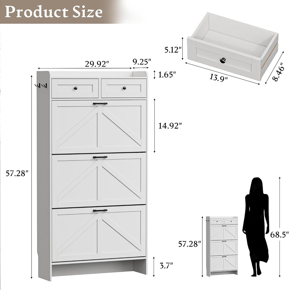 BORNOON Shoe Storage Cabinet for Entryway, Farmhouse Narrow Shoe Cabinet with...