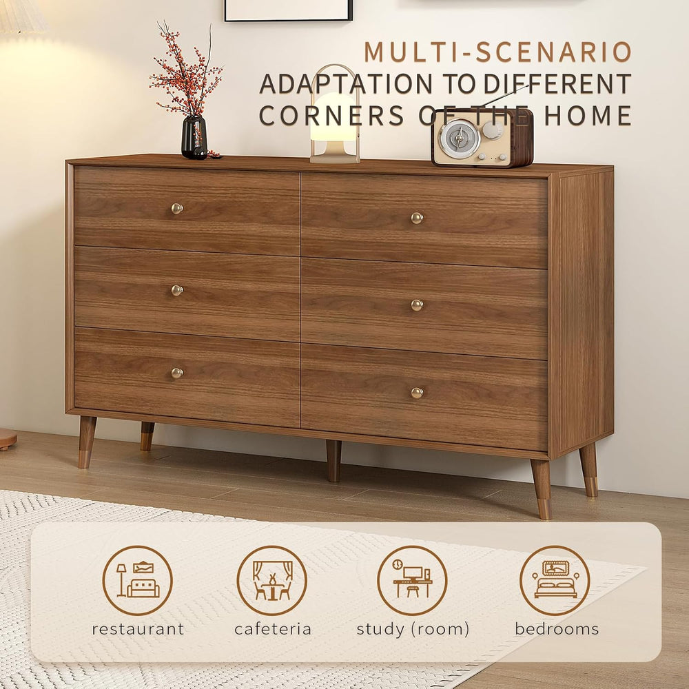 Messenya Dresser for Bedroom, 47 Inch 6 Drawer Wooden Chest of Drawers
