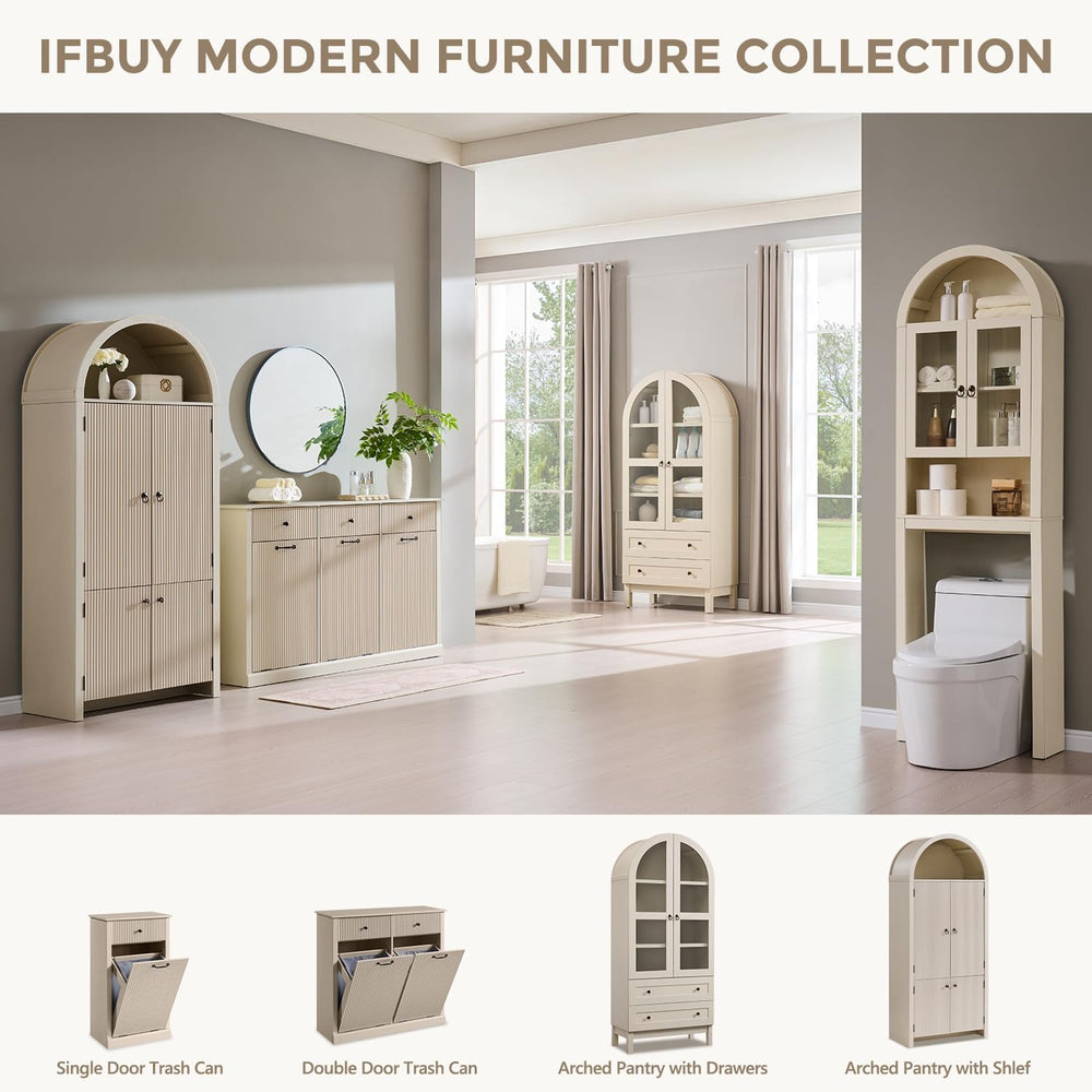 IFBUY Triple Tilt Out Laundry Hamper Cabinet, Trash Can Cabinet, Cream