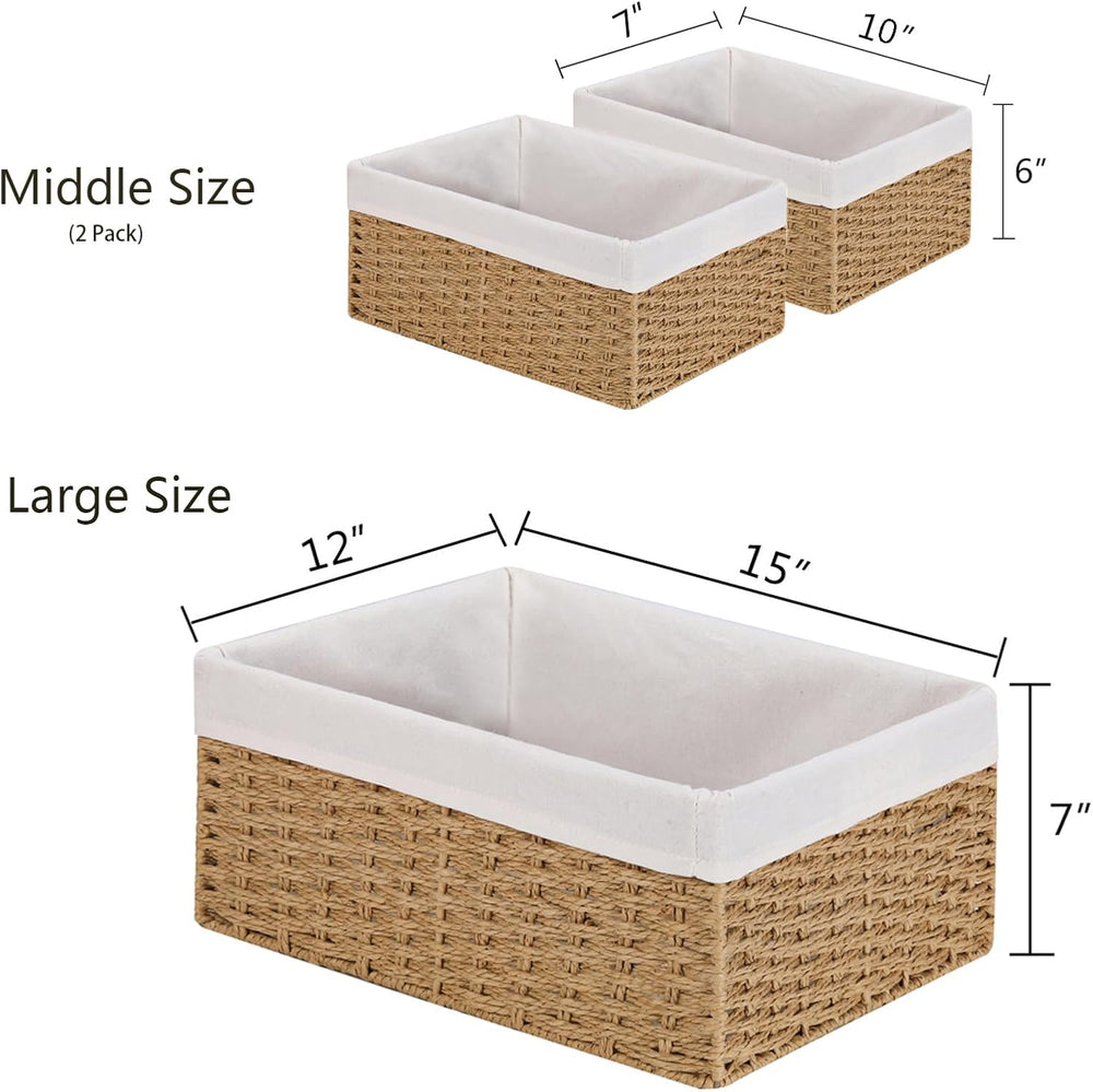 Vagusicc Wicker Storage Basket, 3-Pack Woven Paper Rope Wicker Baskets with H...