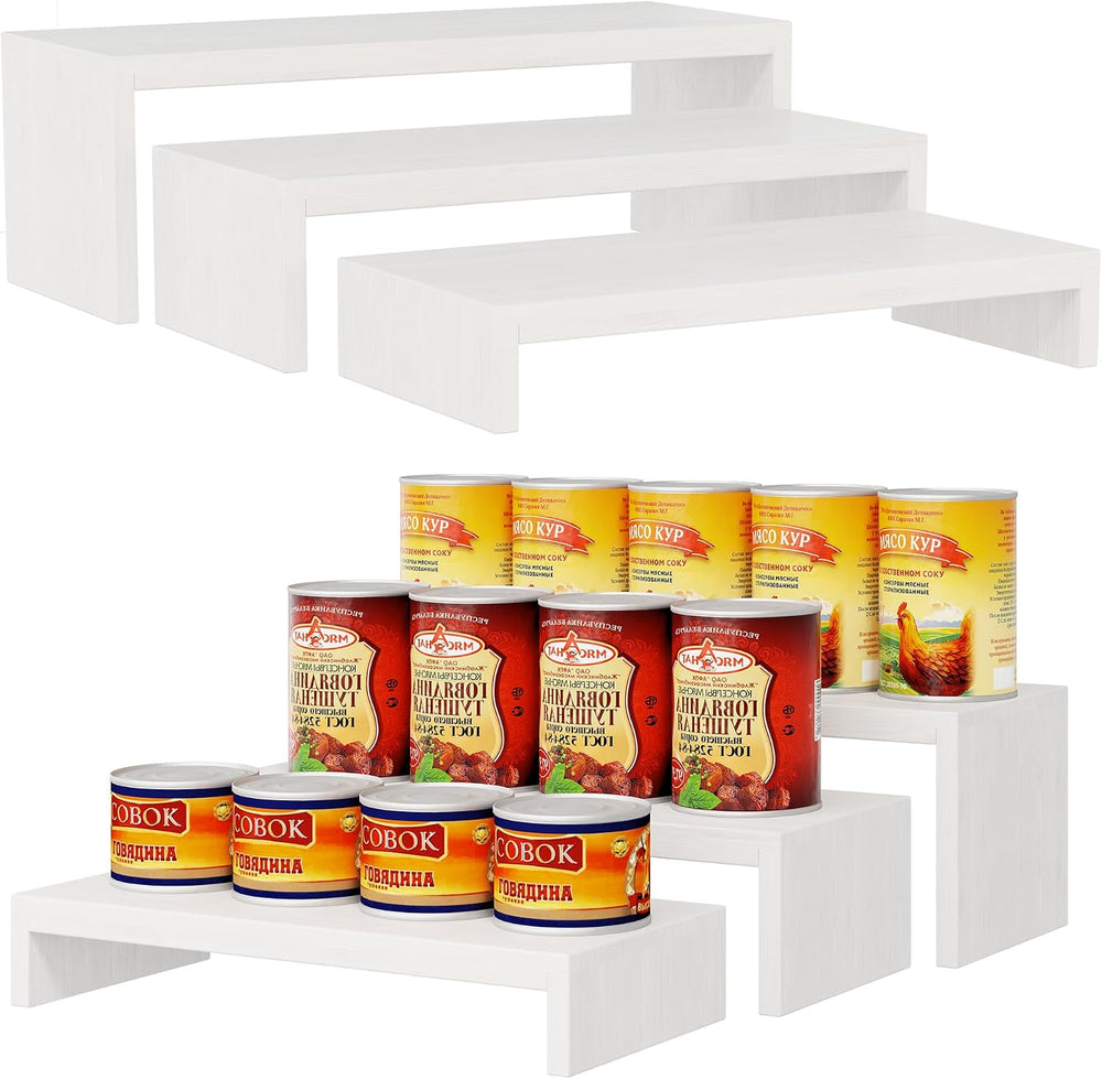 2-Set DIY Bamboo Can Organizer for Pantry, 3-Tier Can Display Rack, White