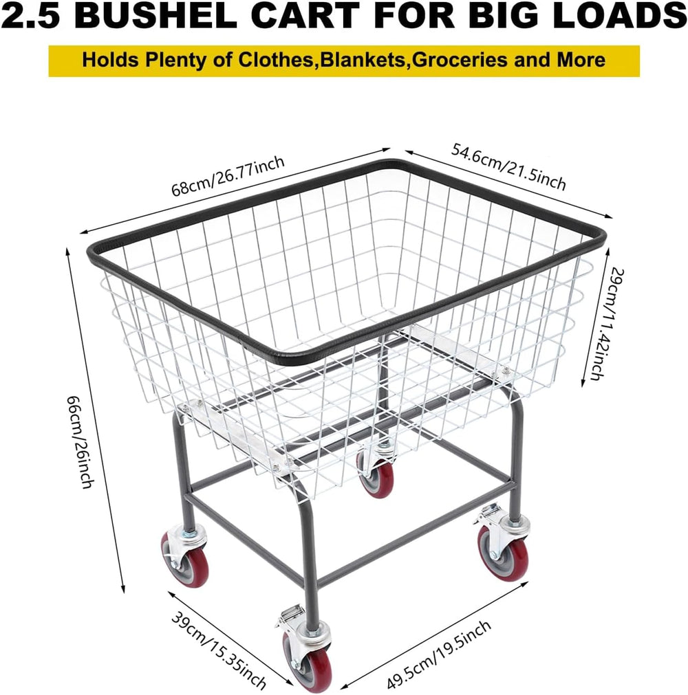 135L Wire Laundry Cart with Wheels - Heavy Duty Commercial Rolling Basket