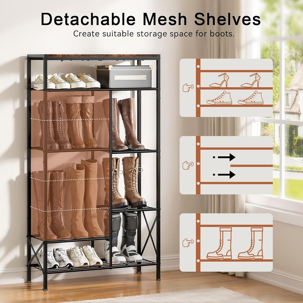 8-Tier Shoe Rack, Boot Storage for Closet, Rustic Brown