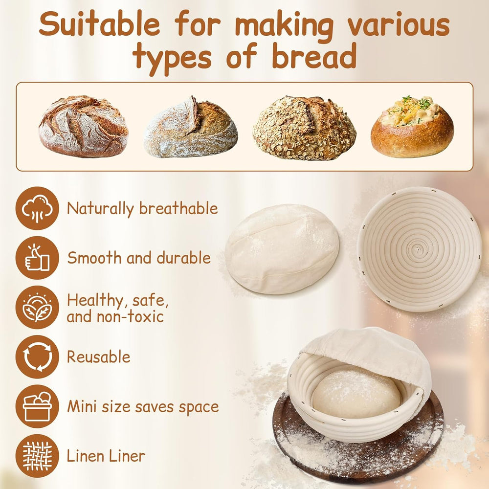 Set of 8 Mini Banneton Bread Proofing Basket with Liner, 5-inch Round and 6.5...
