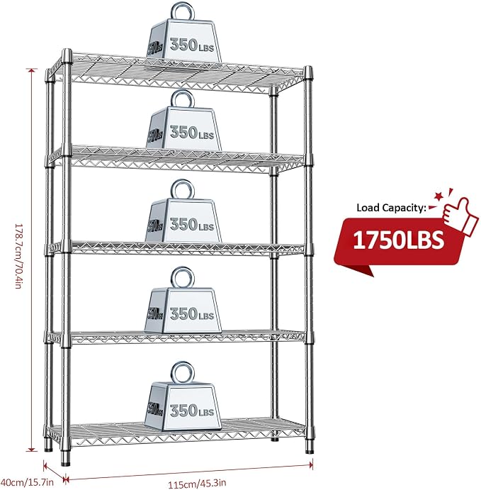 IZEUK 1750LBS Garage Shelving Wide Storage Shelves 5 Tier Metal Shelves Heavy