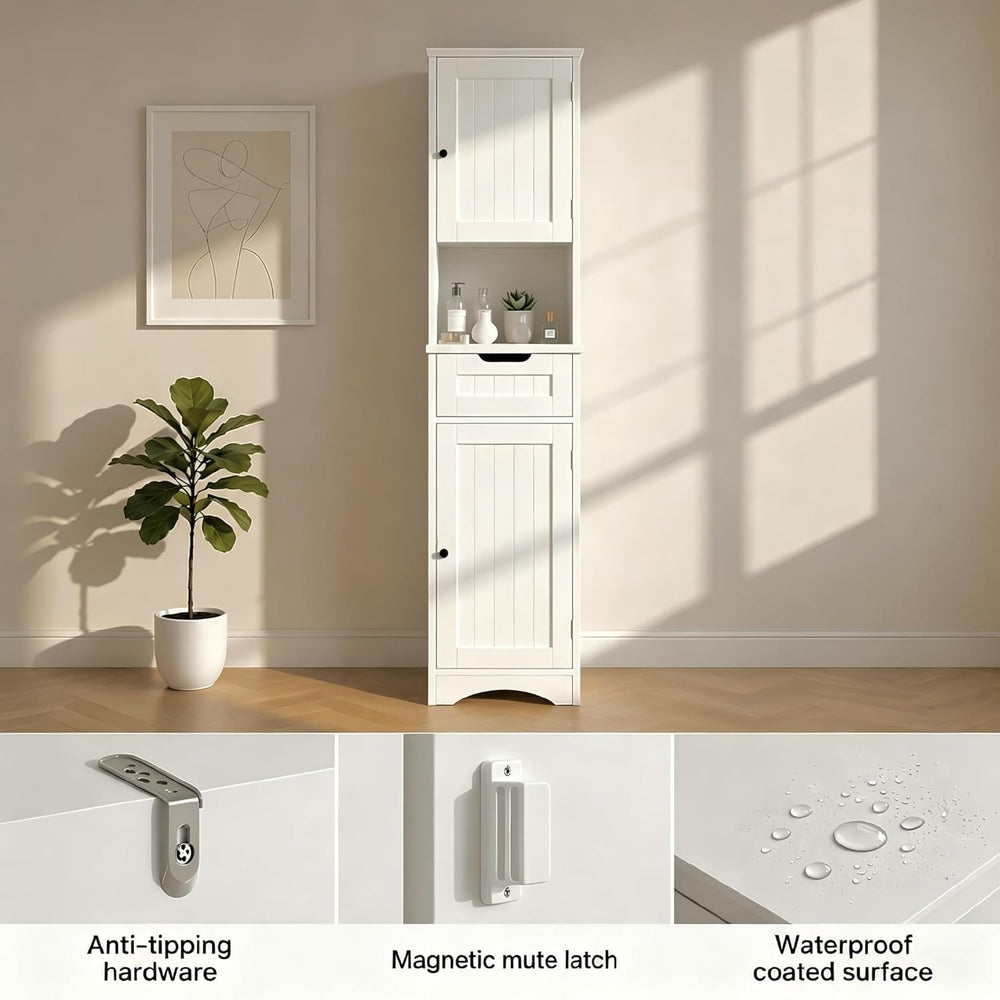 Gizoon 67” H Tall Bathroom Storage Cabinet, Narrow Storage Cabinet, White