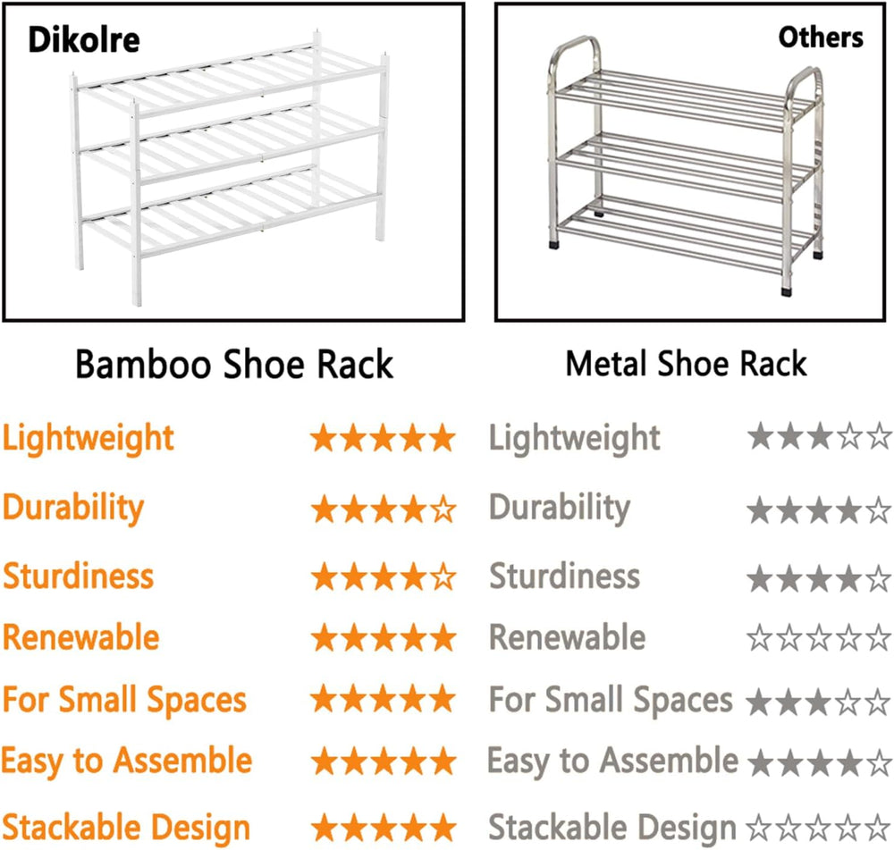 Bamboo Shoe Rack for Closet Entryway 3 Tier Stackable Shoe Storage Small Shoe...