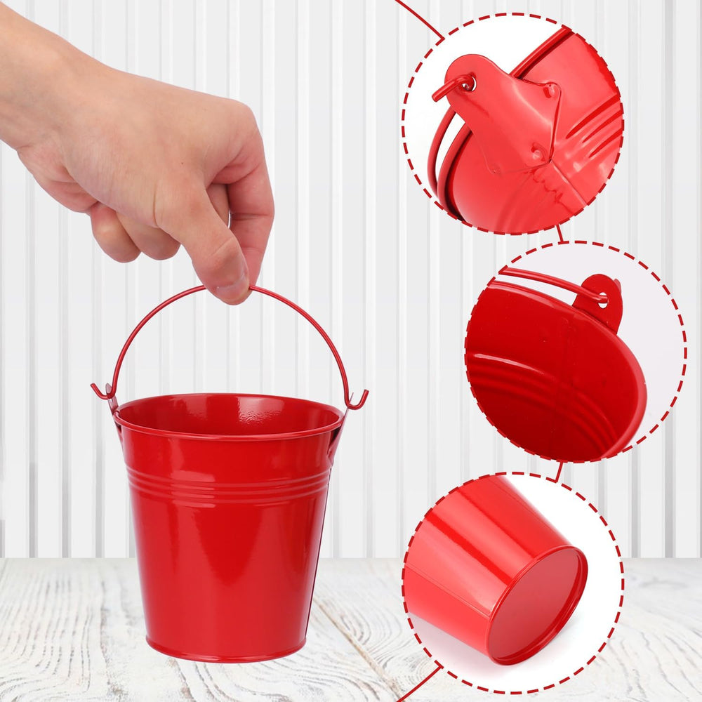 20 Pack 4 Inch Red Mini Metal Bucket, Elegant Galvanized Buckets with Handles...