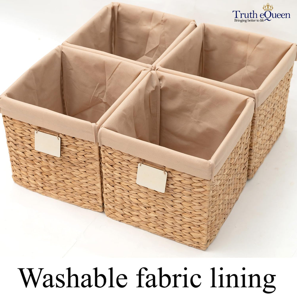 Water Hyacinth Storage Baskets Set of 4, 12x12x12 Wicker Cube Storage Bins fo...
