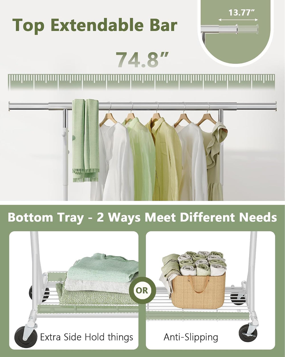 Hoctieon 1-Minute Assembly Clothes Rack, 480 lbs Heavy Duty Rolling Clothing ...