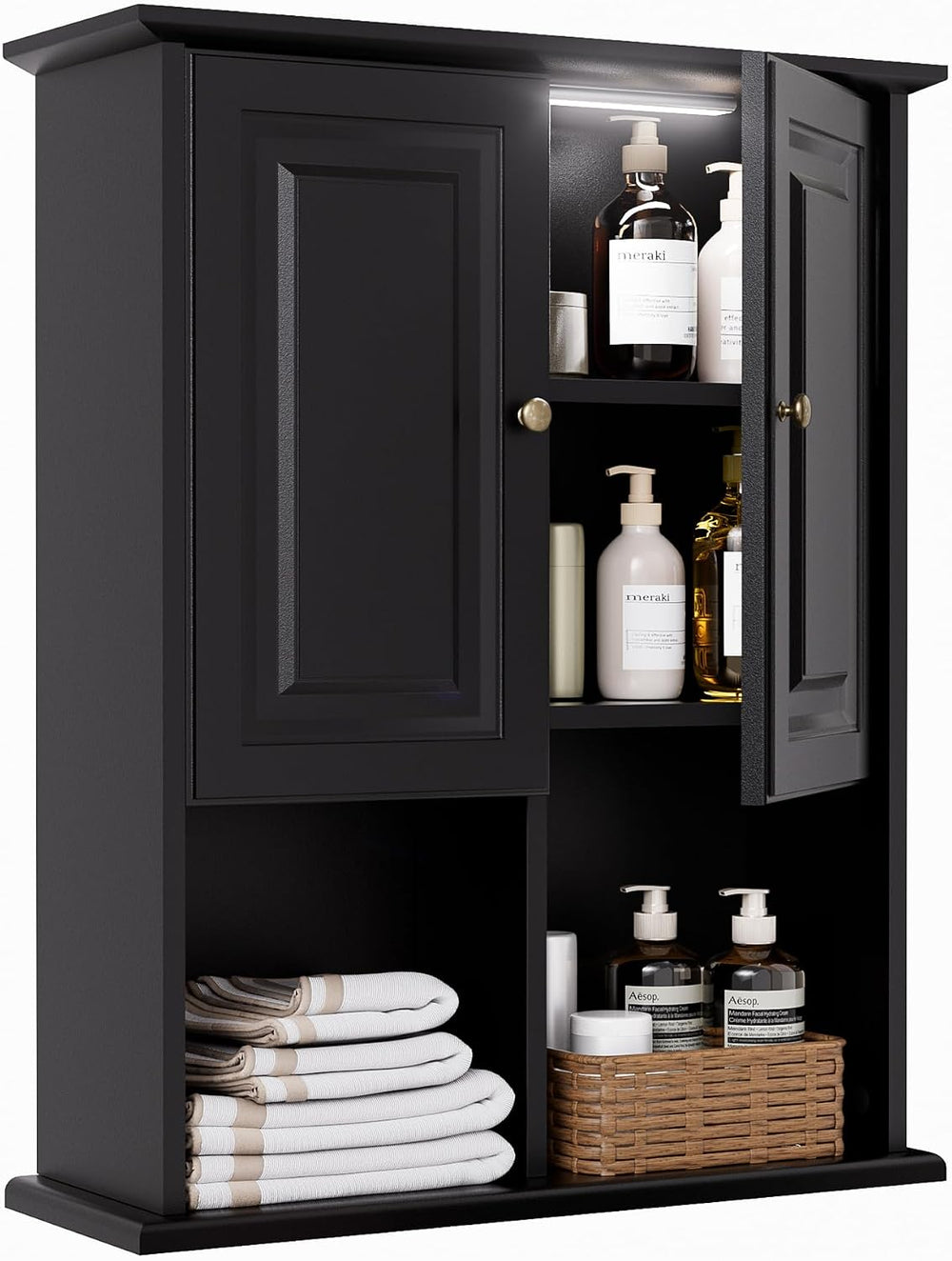 HAIOOU Bathroom Wall Cabinet with Motion Sensor Light, 23.6 Inch - Black