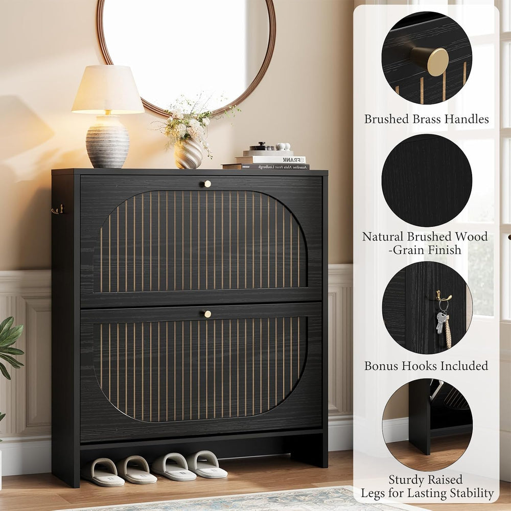 Nicetree Shoe Cabinet Storage for Entryway, Narrow Shoe Rack 2 Flip Drawers w...